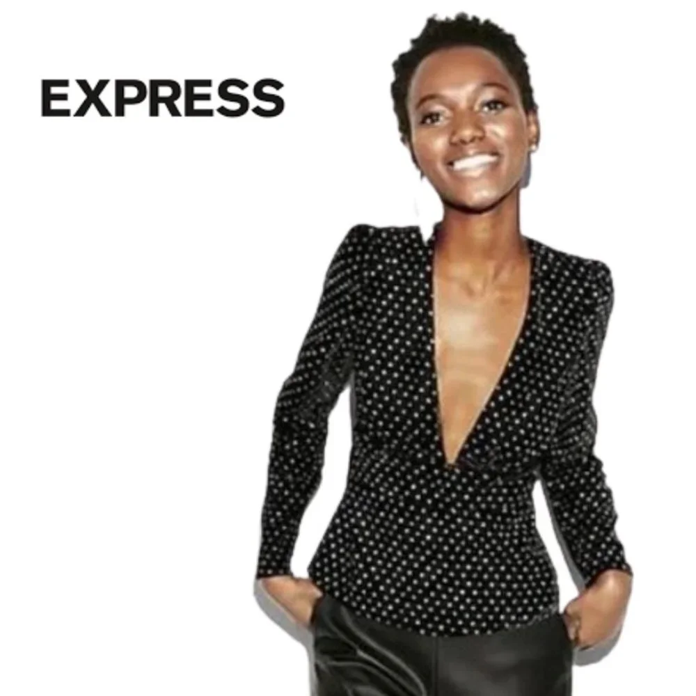 NWT - Express - Sexy Deep V-Neck Velvet Top with Sparkle, SZ: XS - Picture 1 of 10